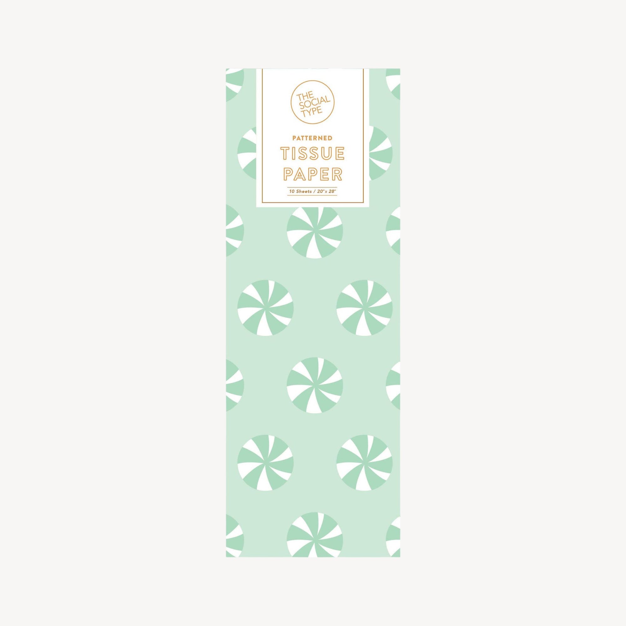 Peppermint themed tissue paper on a plain background.