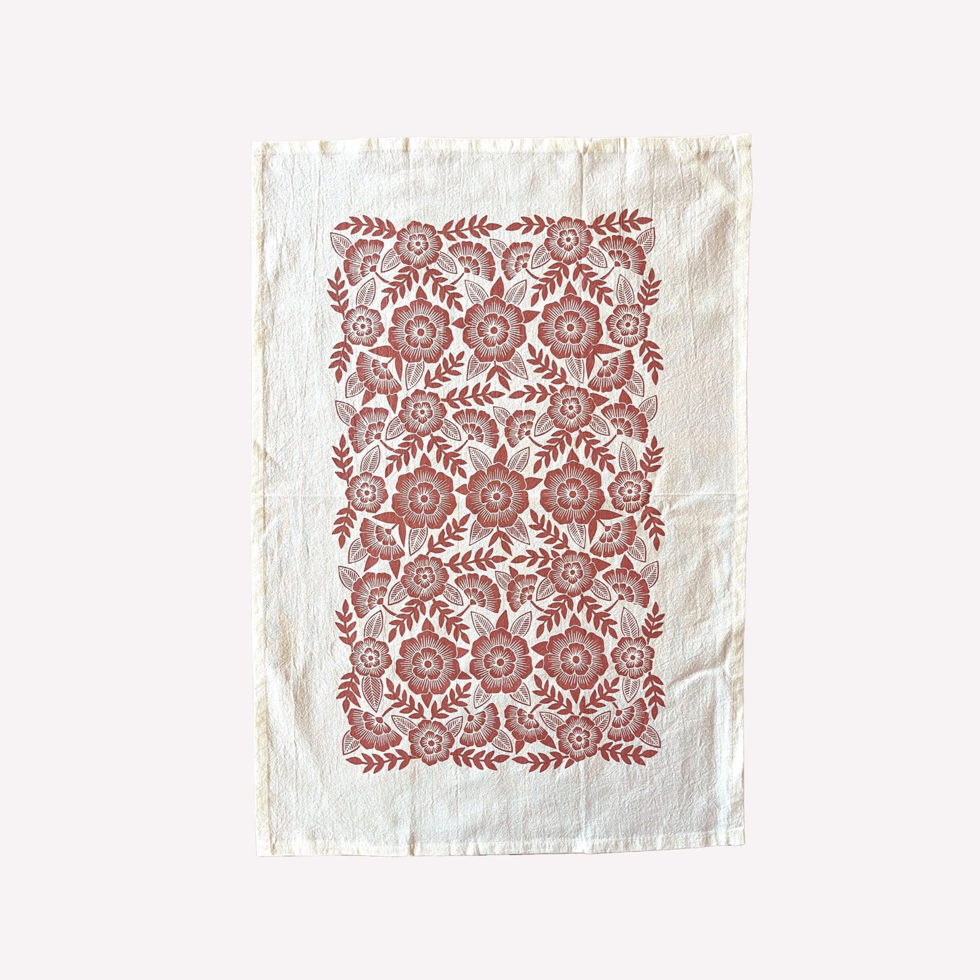Red Clay Floral Tea Towel