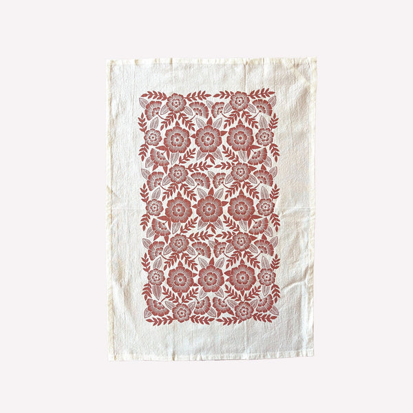 Red Clay Floral Tea Towel
