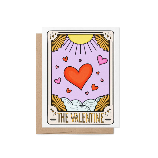 Valentine's Day card with a red heart and decorative elements on a white background