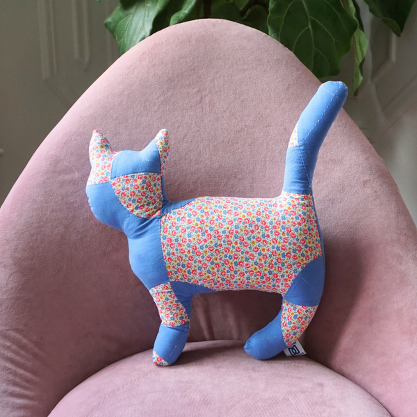 Vintage Quilt Cat Pillow