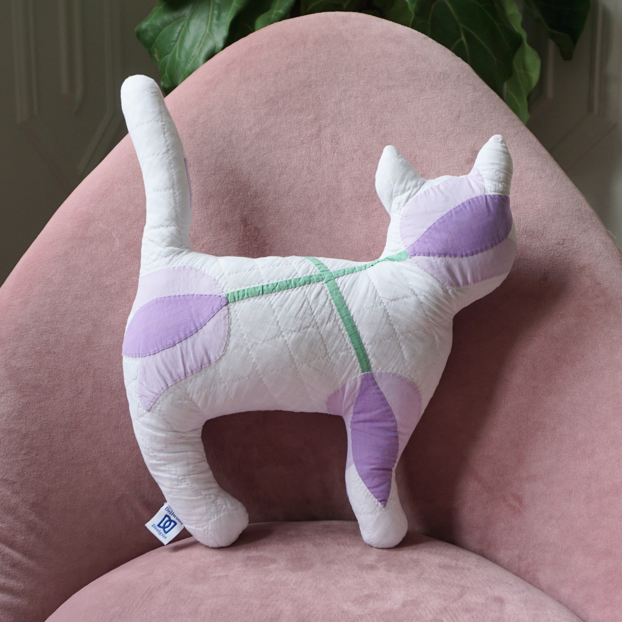Vintage Quilt Cat Pillow
