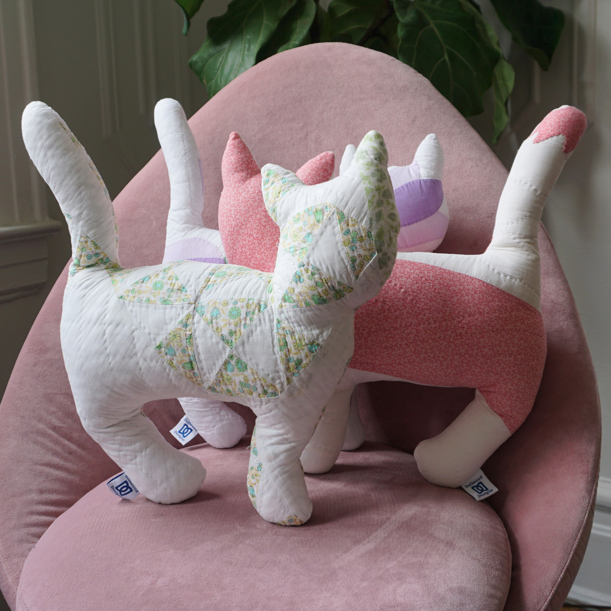 Vintage Quilt Cat Pillow
