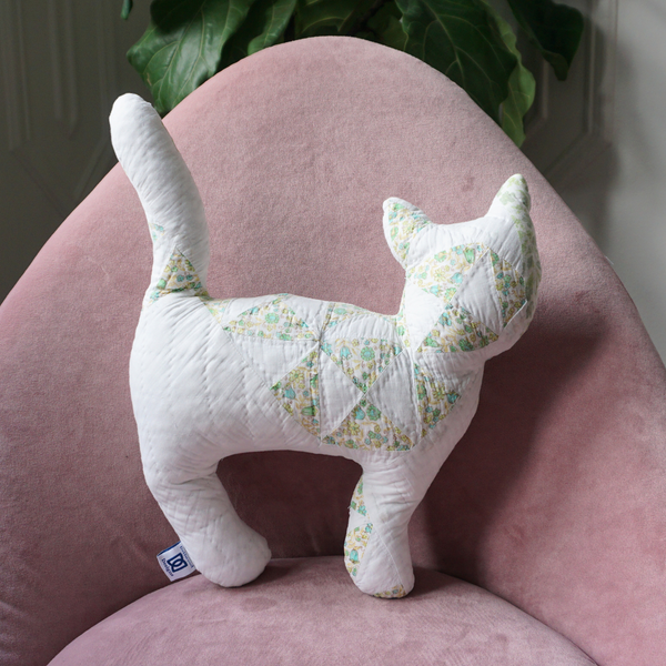Vintage Quilt Cat Pillow