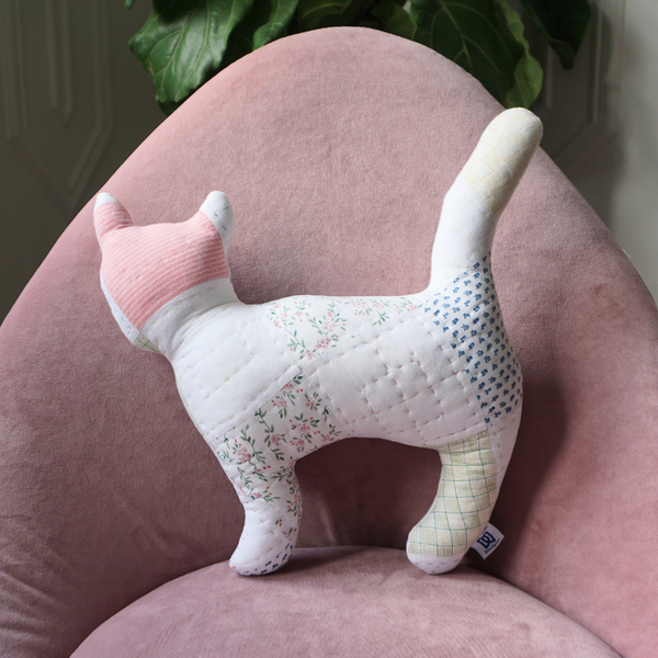 Vintage Quilt Cat Pillow